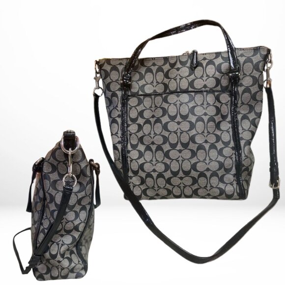 Coach Peyton F24601 Large Tote, Black/Grey, Classic Vintage Style Shoulder Bag - Picture 1 of 15